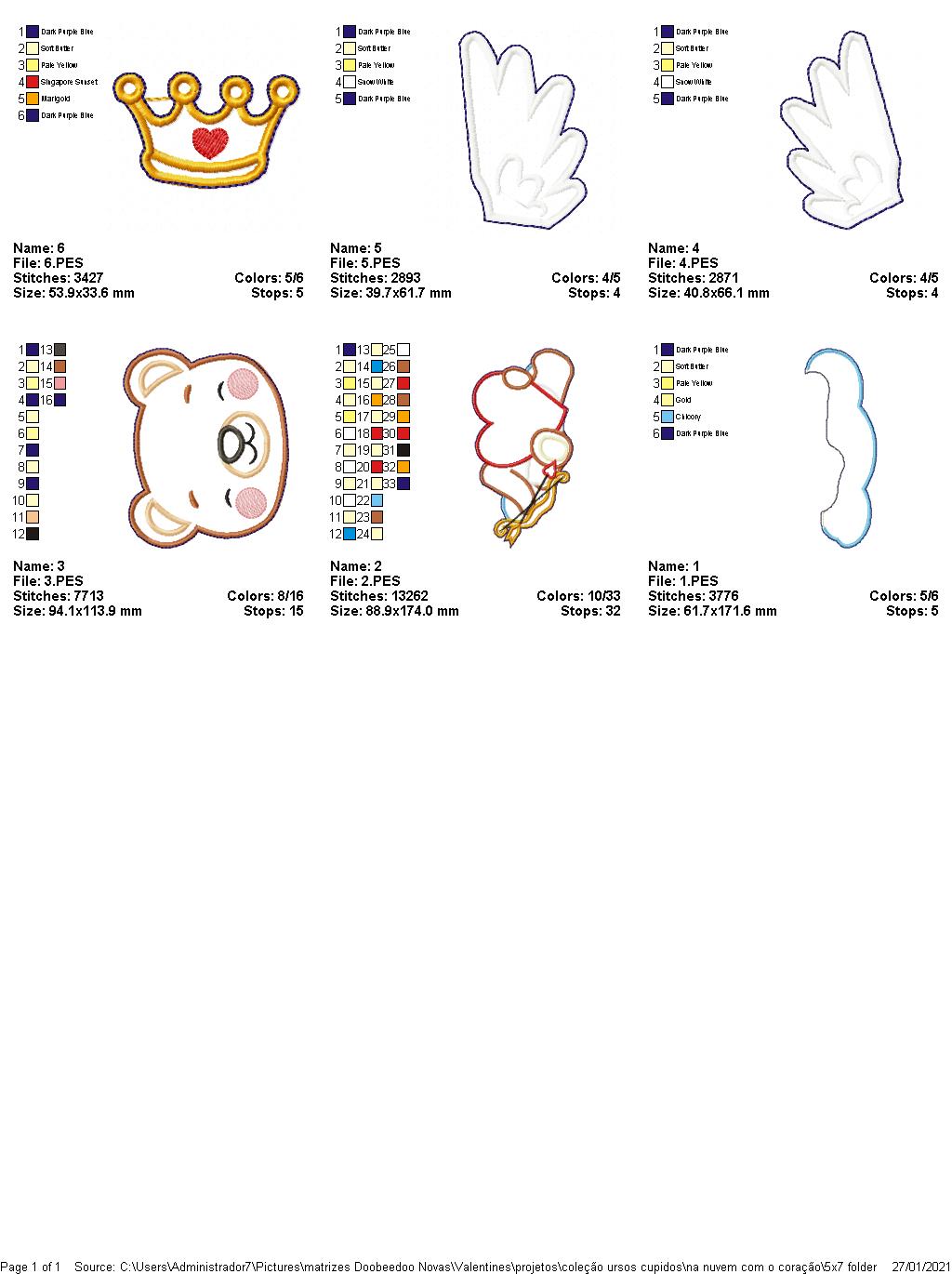 Cupid Teddy Bear with Heart Vase Ornament - ITH Project - Machine Embroidery Design