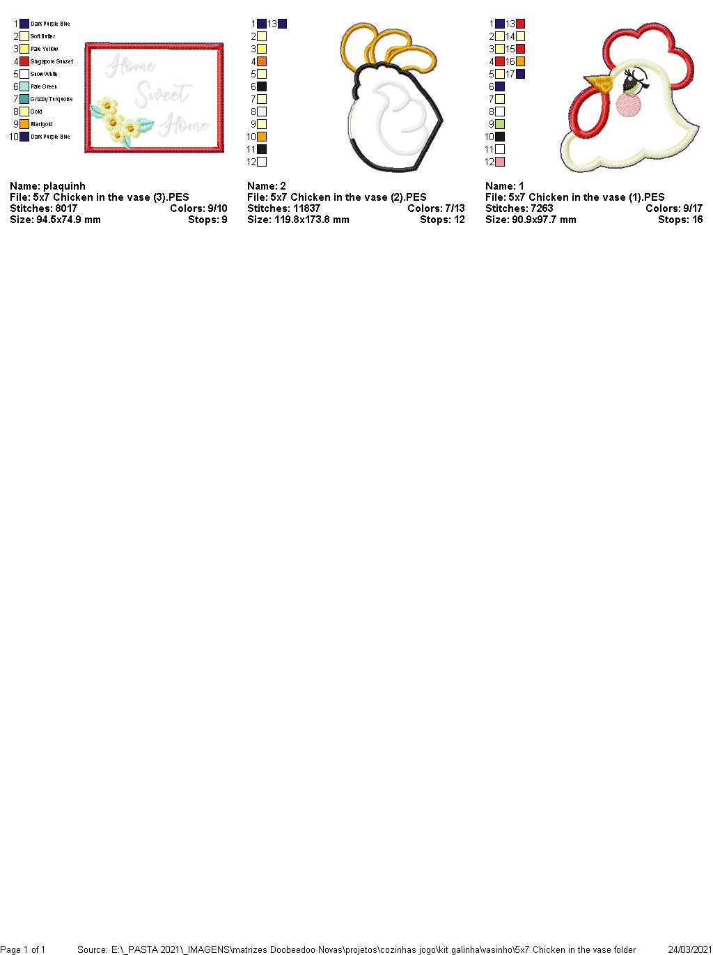 Chicken Home Sweet Home Vase Ornament - ITH Project - Machine Embroidery Design
