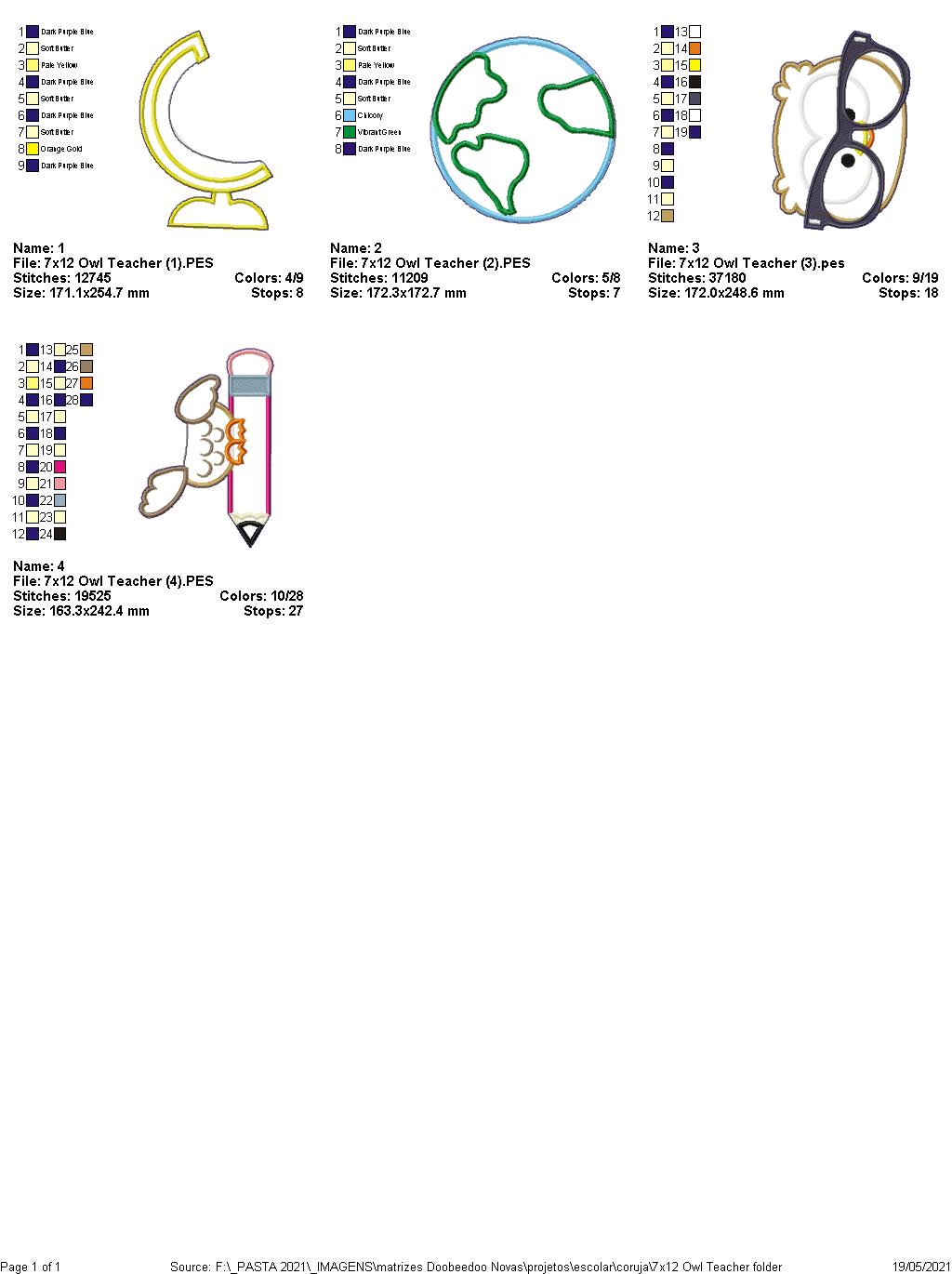Owl Teacher School Ornament - ITH Project - Machine Embroidery Design