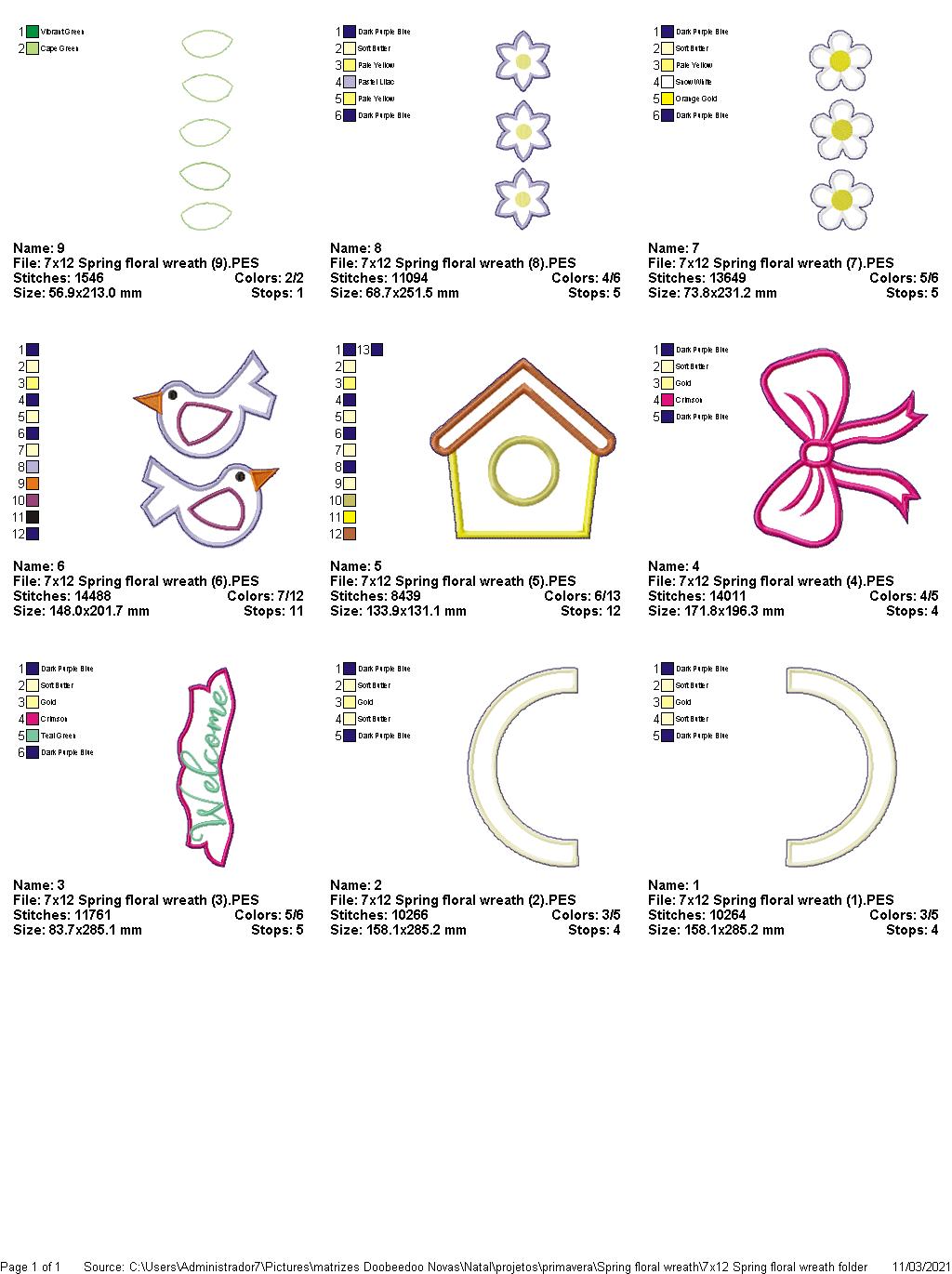 Spring Floral Wreath - ITH Project - Machine Embroidery Design