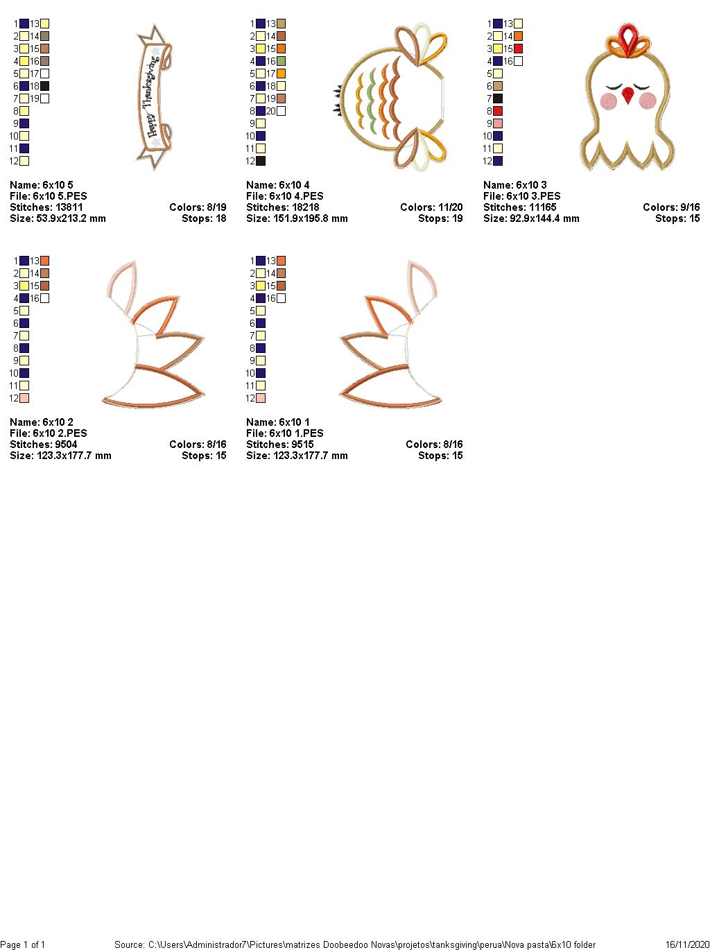 Turkey Thanksgiving Ornament - ITH Project - Machine Embroidery Design