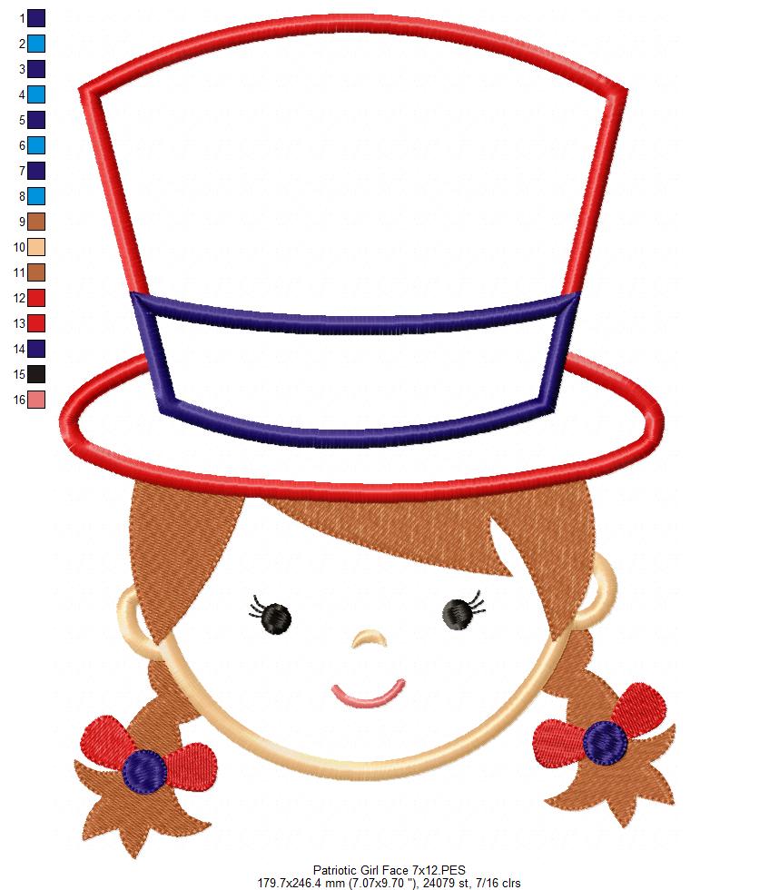 USA Patriotic American Boy and Girl Face - Applique - Set of 2 designs