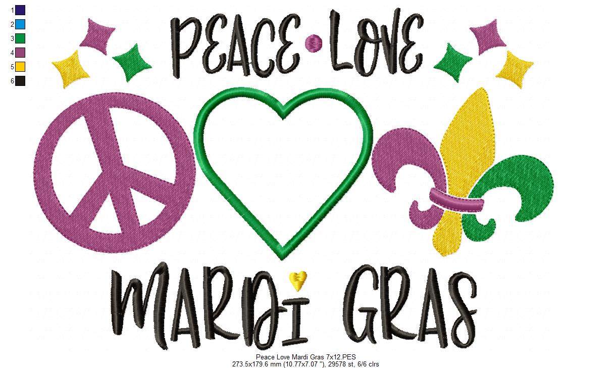Peace Love Mardi Gras - Applique