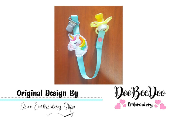 Unicorn Cute Pacifier Holder - ITH Project - Machine Embroidery Design