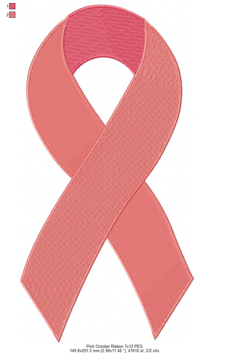 Pink October Ribbon - Fill Stitch - Machine Embroidery Design