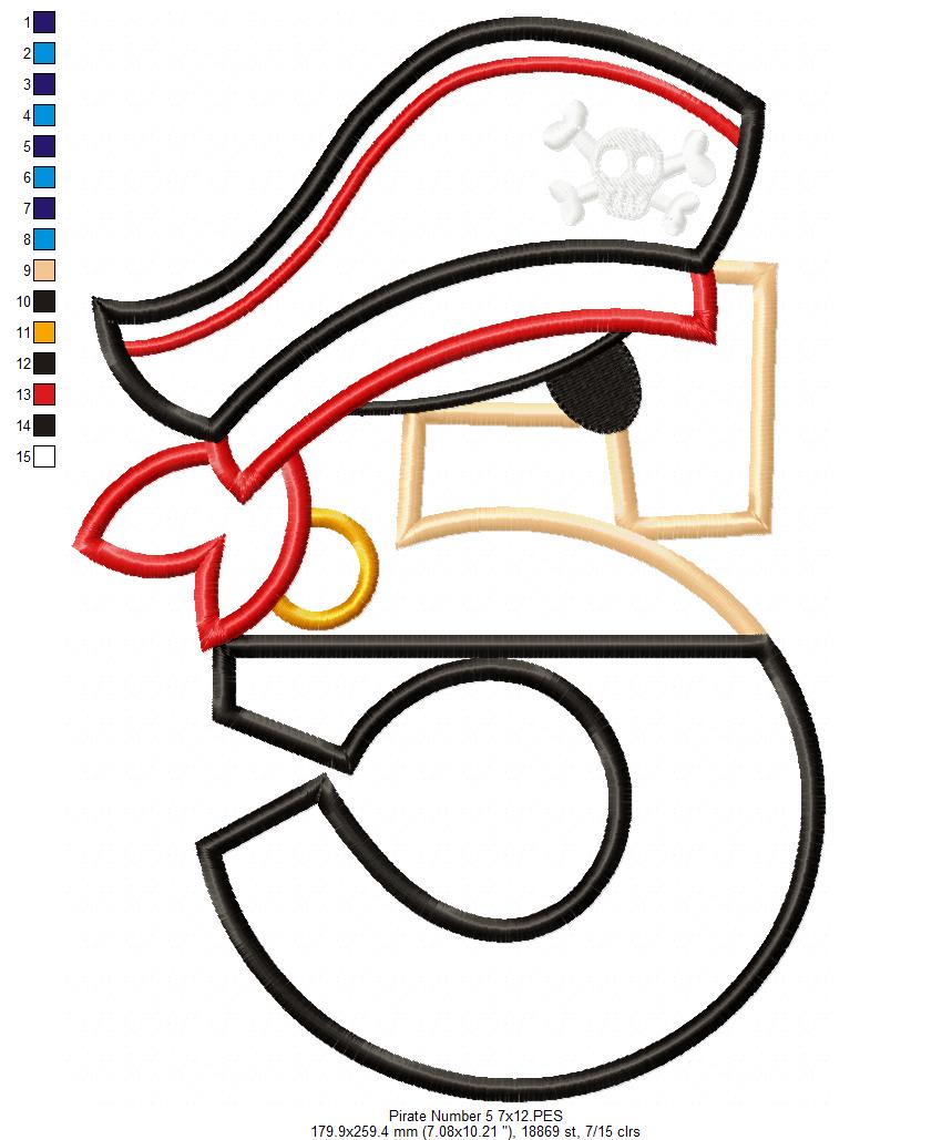 Pirate Birthday Number Five 5th Birthday - Applique