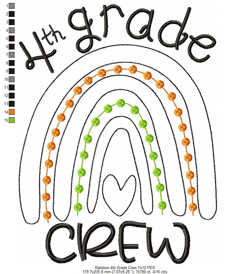 Rainbow 4th Grade Crew - Satin and Bean Stitch Applique - Set of 2 designs