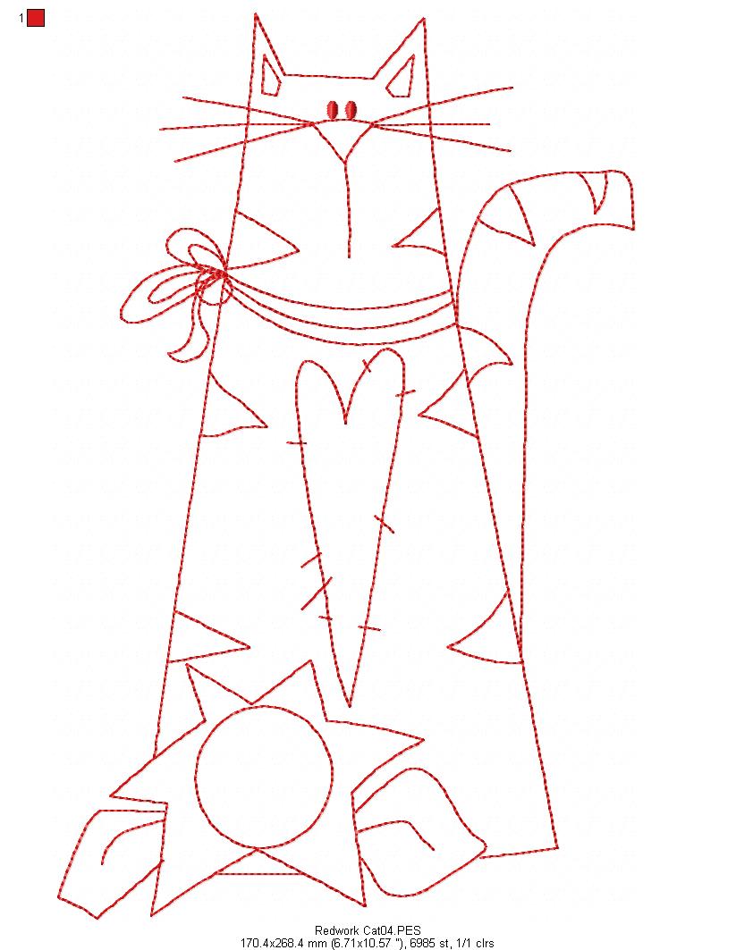 Cute Cat - Redwork