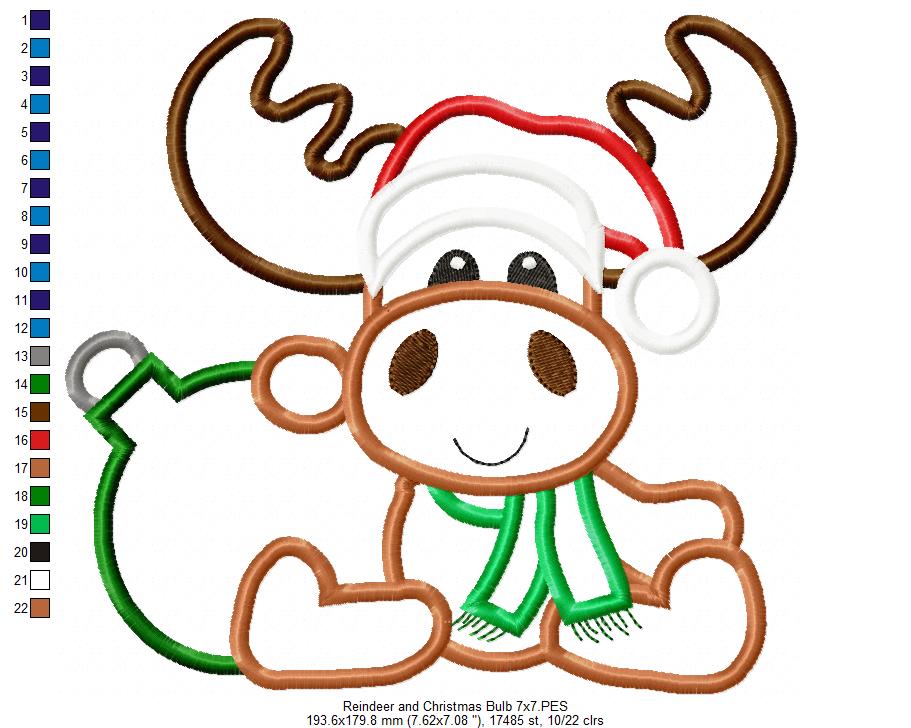 Reindeer and Christmas Bulb - Applique Machine Embroidery Design