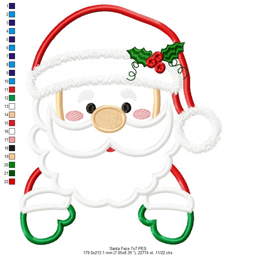 Santa Claus Face and Hiding His Eyes - Applique - Set of 2 designs