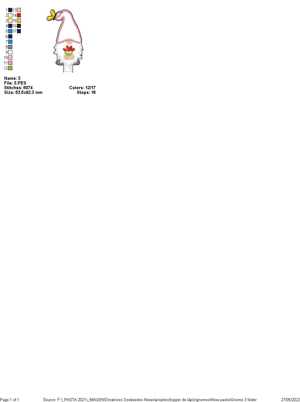 Gnomes Pencil Topper Set - ITH Project - Machine Embroidery Design