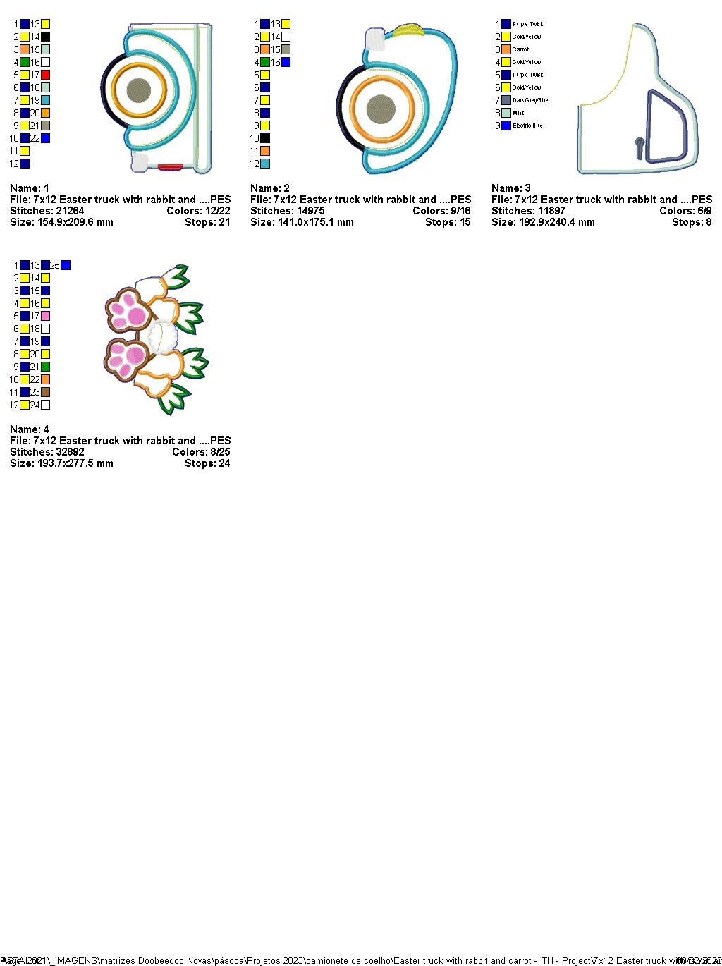 Easter Truck with Rabbit and Carrot - ITH Project - Machine Embroidery Design