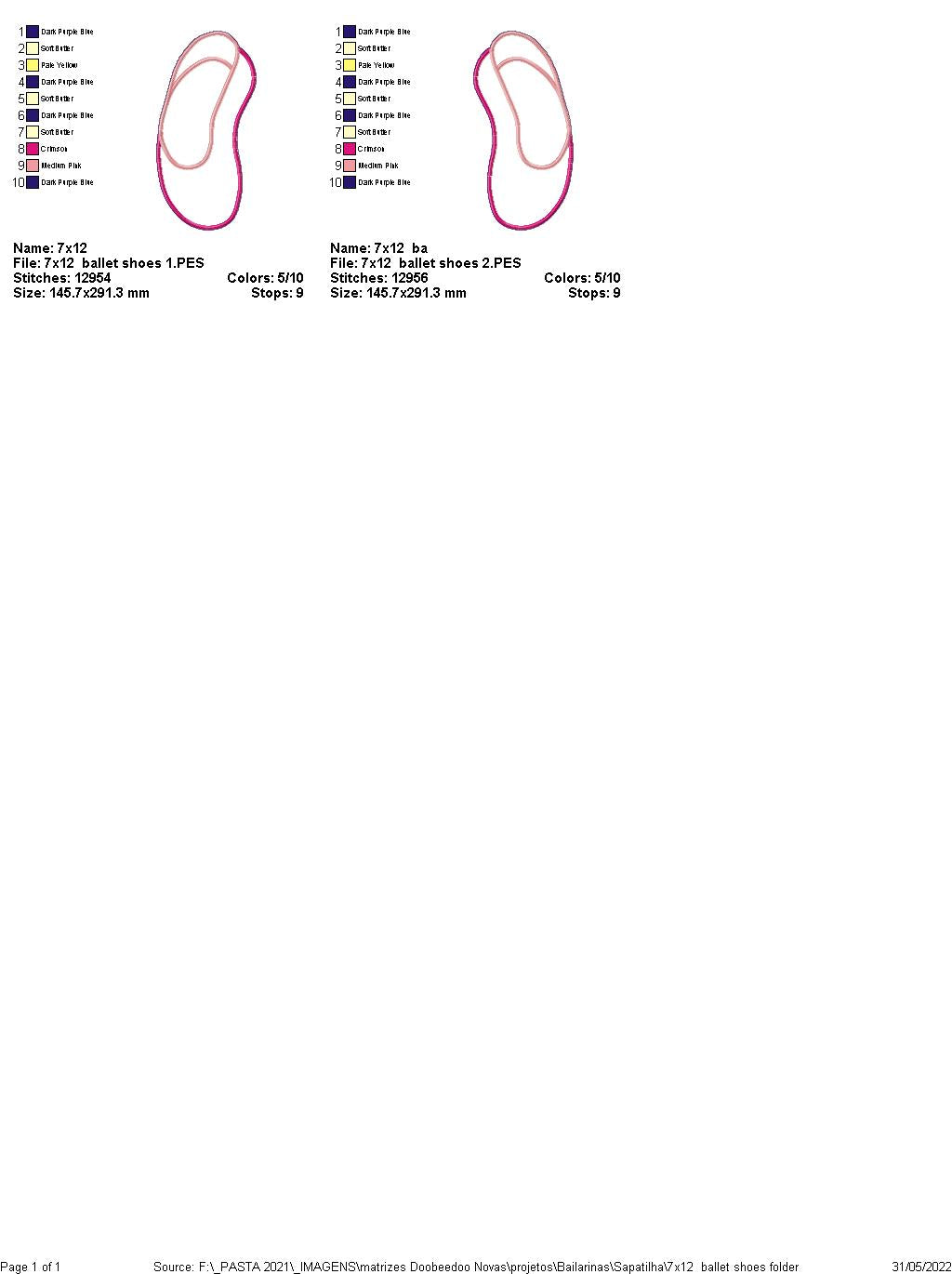 Ballet Pointe Shoes - ITH Project - Machine Embroidery Design