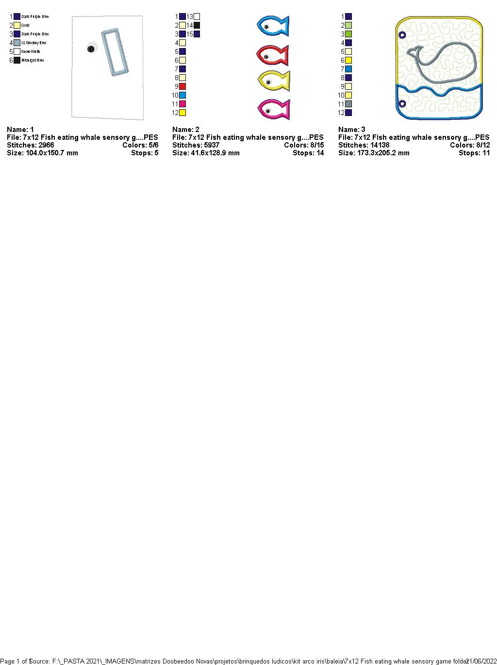 Whale Eating Fish Sensory Game - ITH Project - Machine Embroidery Design