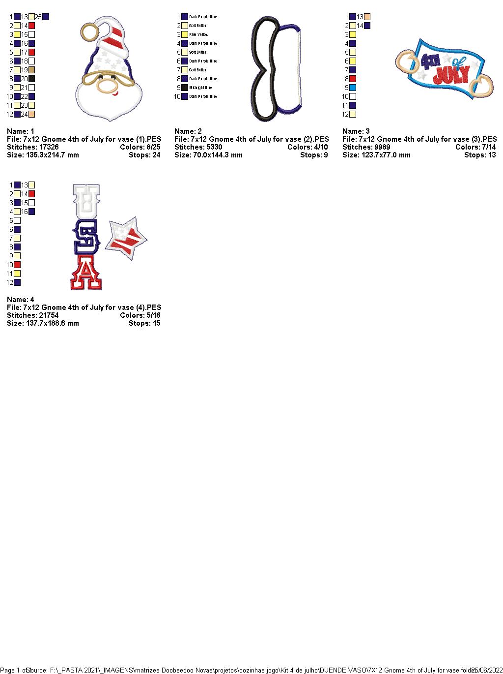 Gnome 4th of July for Vase - ITH Project - Machine Embroidery Design