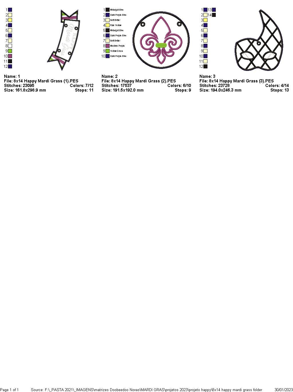 Happy Mardi Gras Door Ornament - ITH Project - Machine Embroidery Design