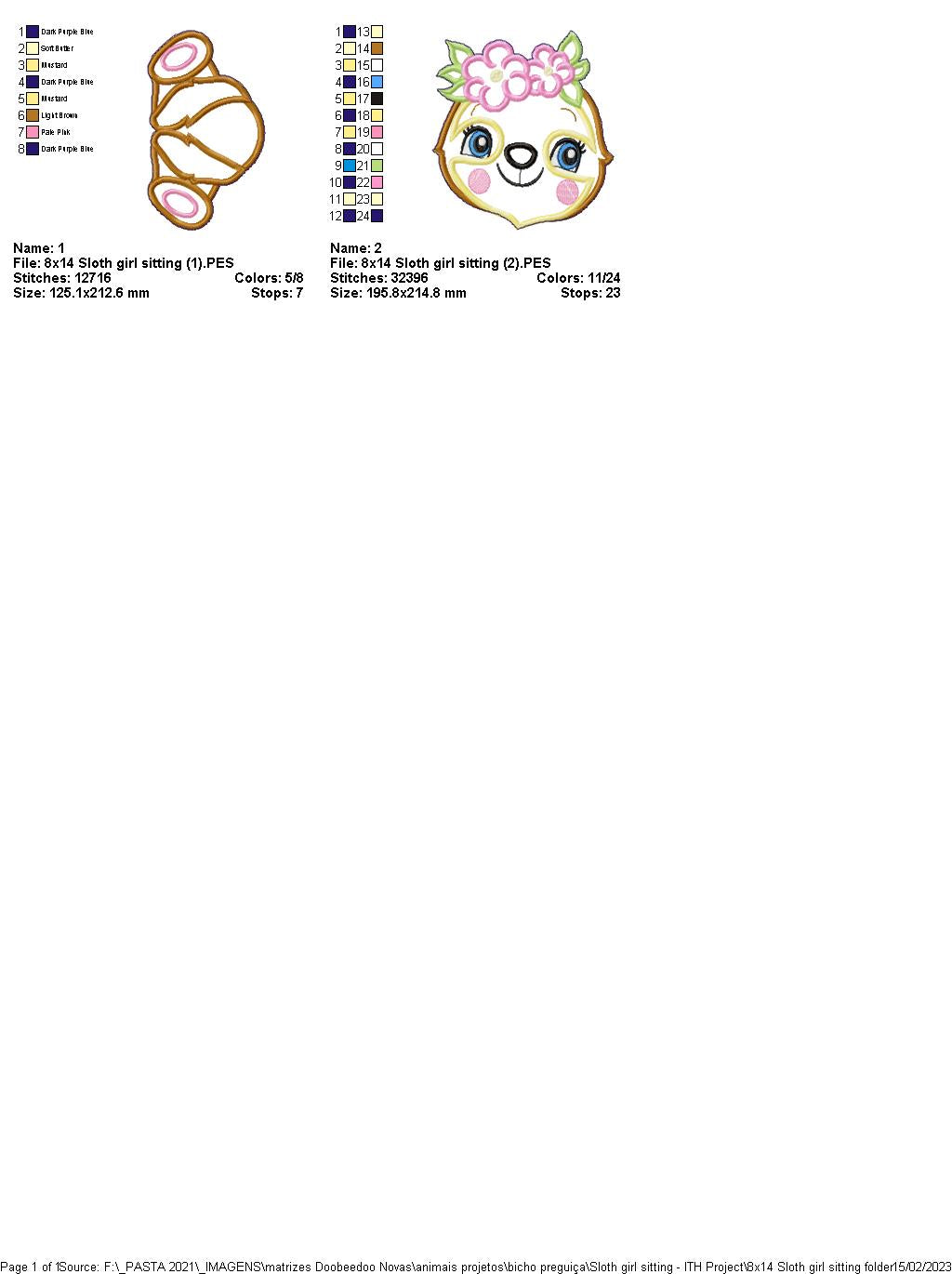 Sloth Girl with Flowers - ITH Project - Machine Embroidery Design