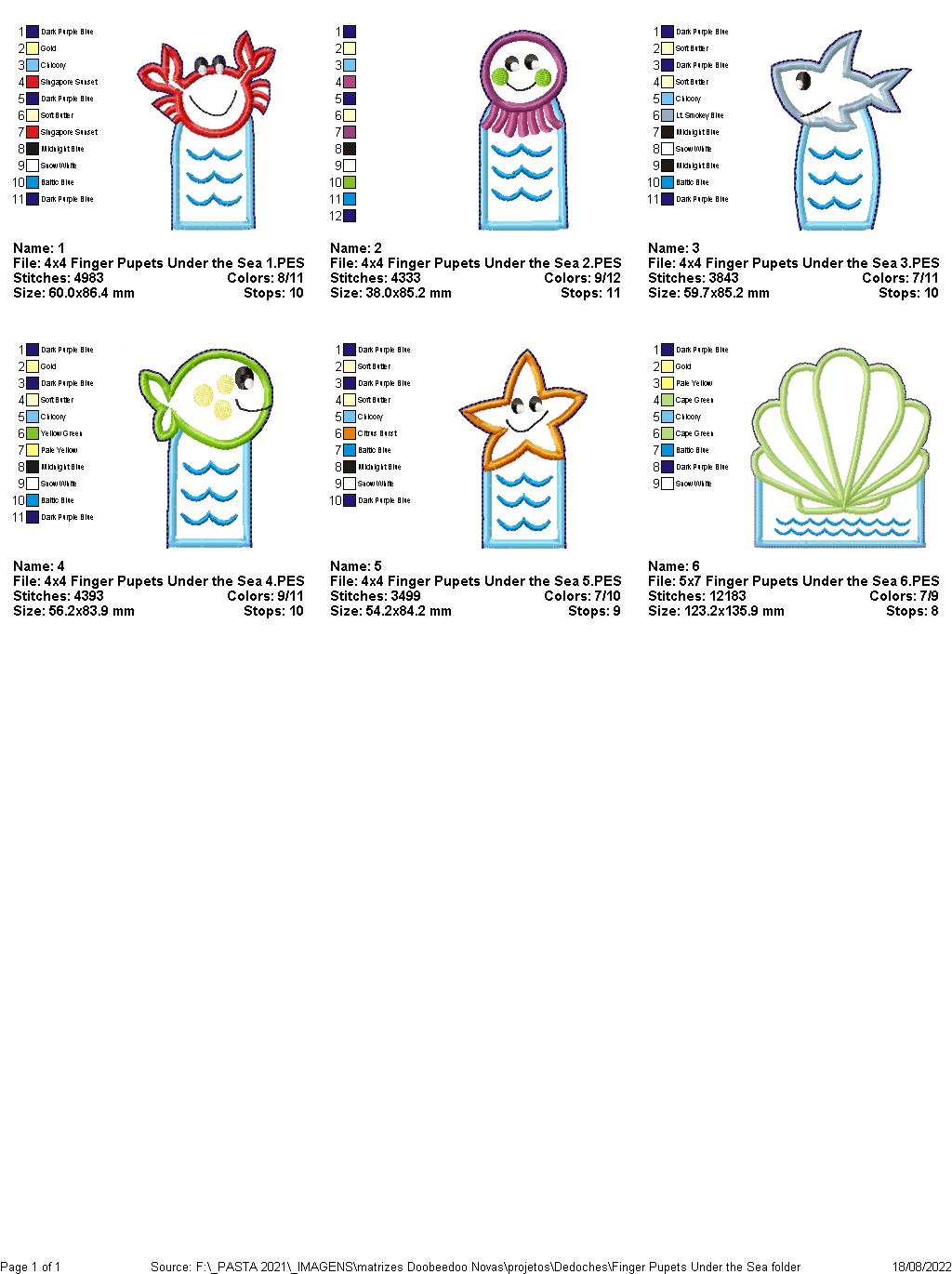 Finger Pupets Under the Sea - ITH Project - Machine Embroidery Design