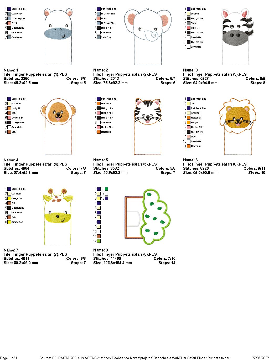 Safari Animals Finger Puppets - ITH Project - Machine Embroidery Design