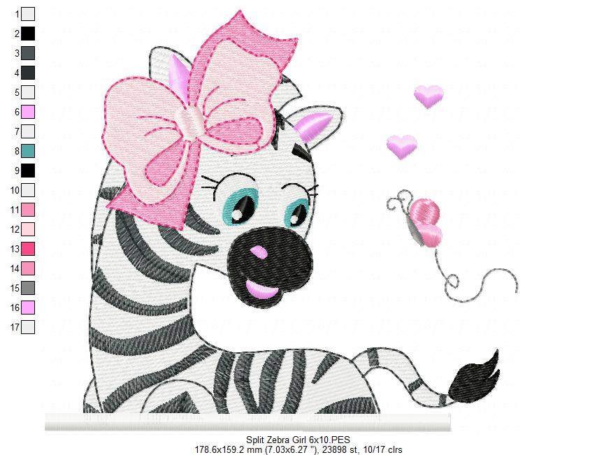 Split Zebra Girl - Fill Stitch - Machine Embroidery Design