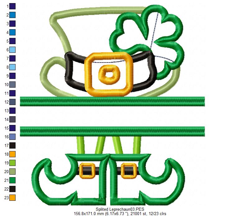 Split Leprechaun - Applique - Machine Embroidery Design
