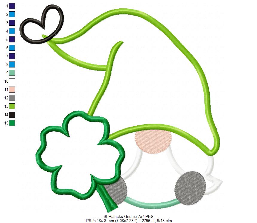 St. Patrick's Gnome with Hat - Applique - Machine Embroidery Design