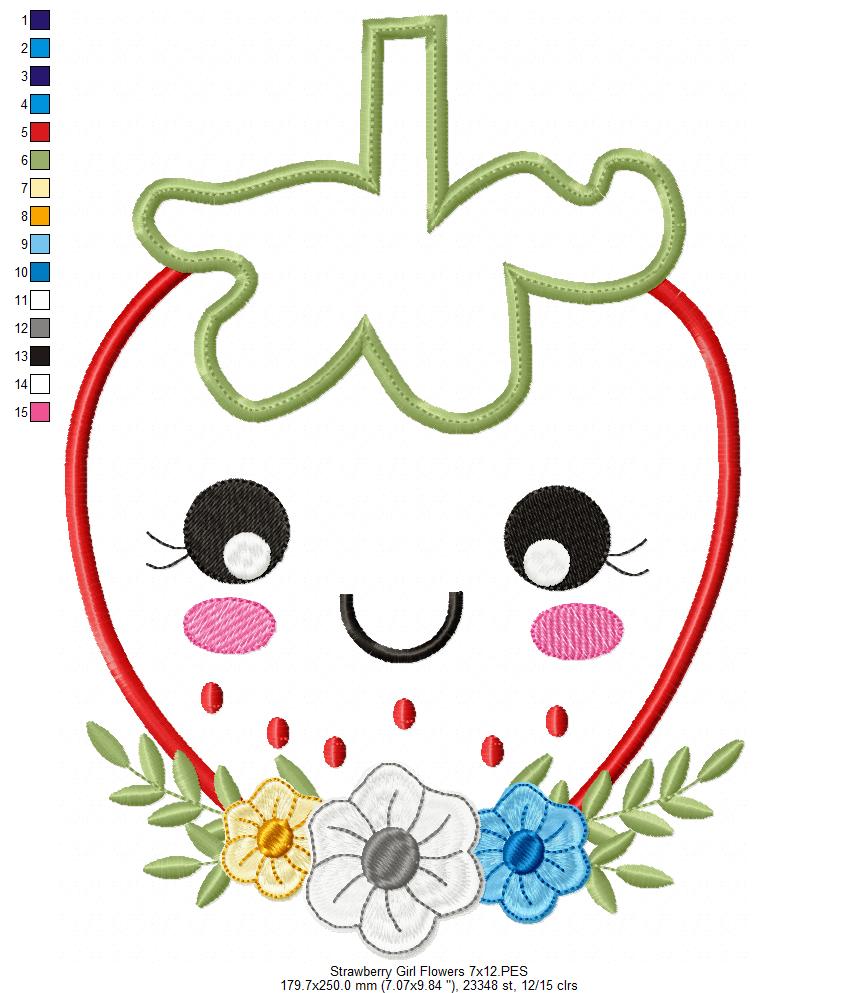 Strawberry Girl with Flowers - Applique