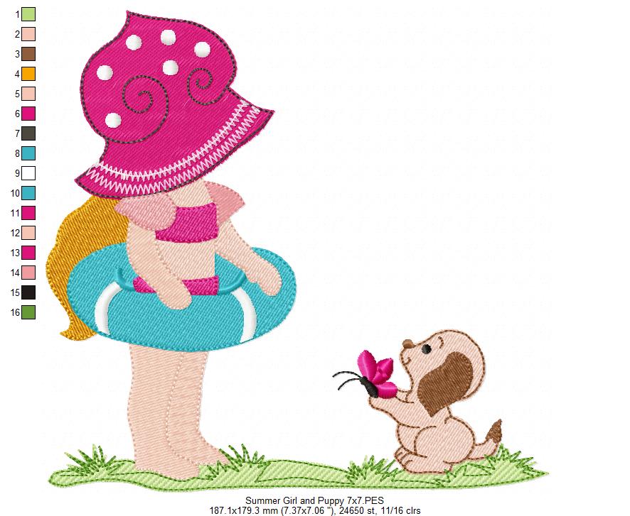 Summer Girl and Puppy - Fill Stitch