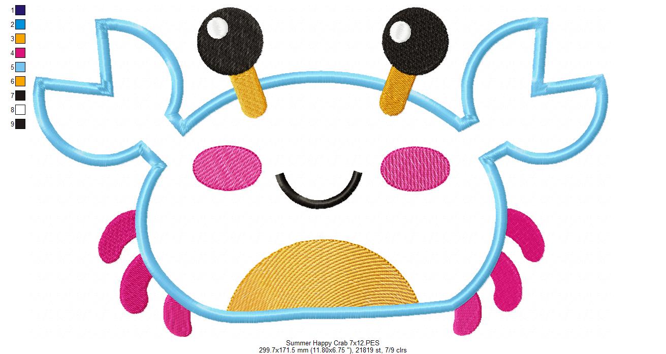 Summer Happy Crab - Applique
