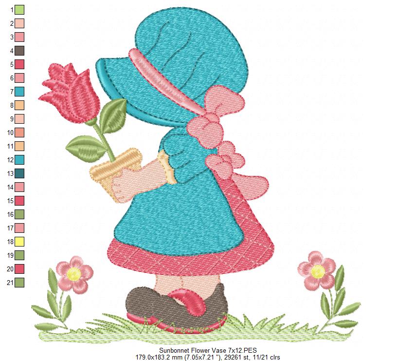 Sunbonnet with Flowers - Fill Stitch Machine Embroidery Design