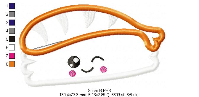 Cute Sushi - Applique - Machine Embroidery Design
