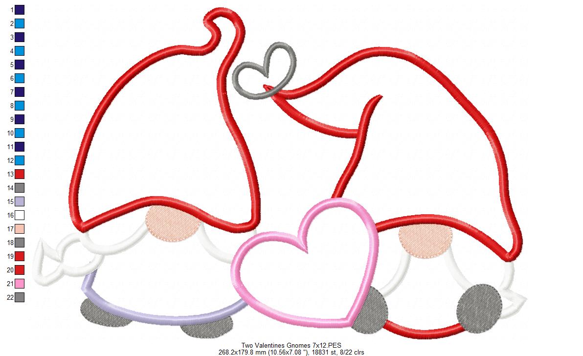 Two Valentines Gnomes - Applique Embroidery