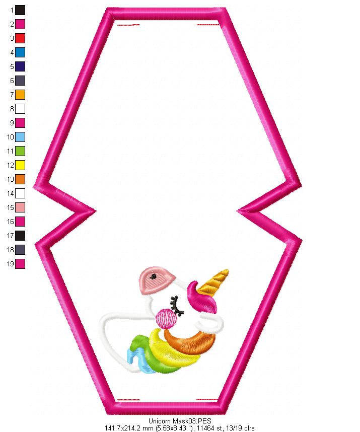 Unicorn Face Mask - ITH Project - Machine Embroidery Design
