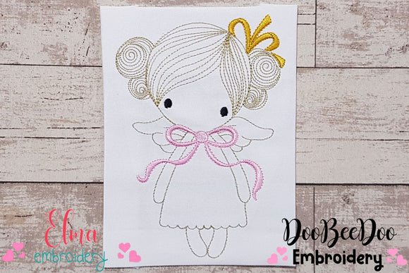 Angel Girl with Bow - RedworkEmbroidery