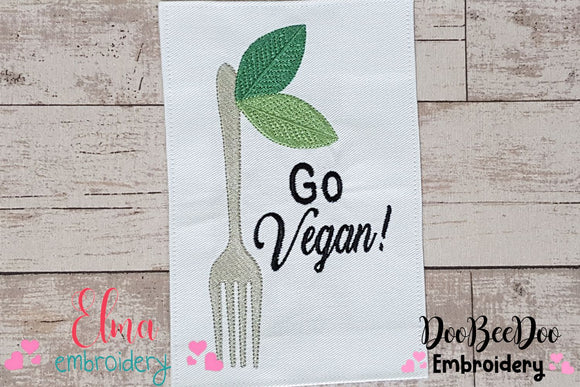 Go Vegan Fork - Fill Stitch Embroidery