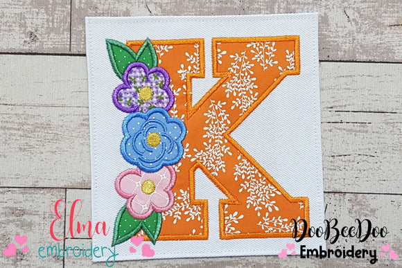 Monogram K and Flowers - Applique - Machine Embroidery Design