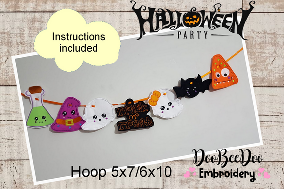 Halloween Banner with 7 Ornaments - ITH Project - Machine Embroidery Design