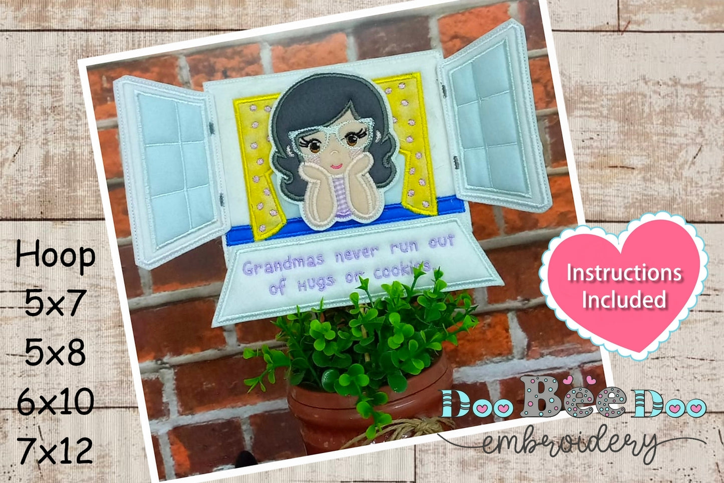 Grandma at the Window Set of 3 Designs - ITH Project - Machine Embroidery Design