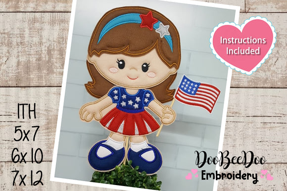 4th of July Girl Ornament - ITH Project - Machine Embroidery Design