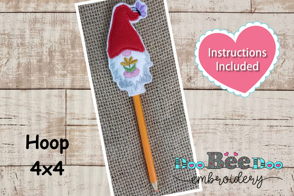 Gnome with Red Hat Pencil Topper - ITH Project - Machine Embroidery Design