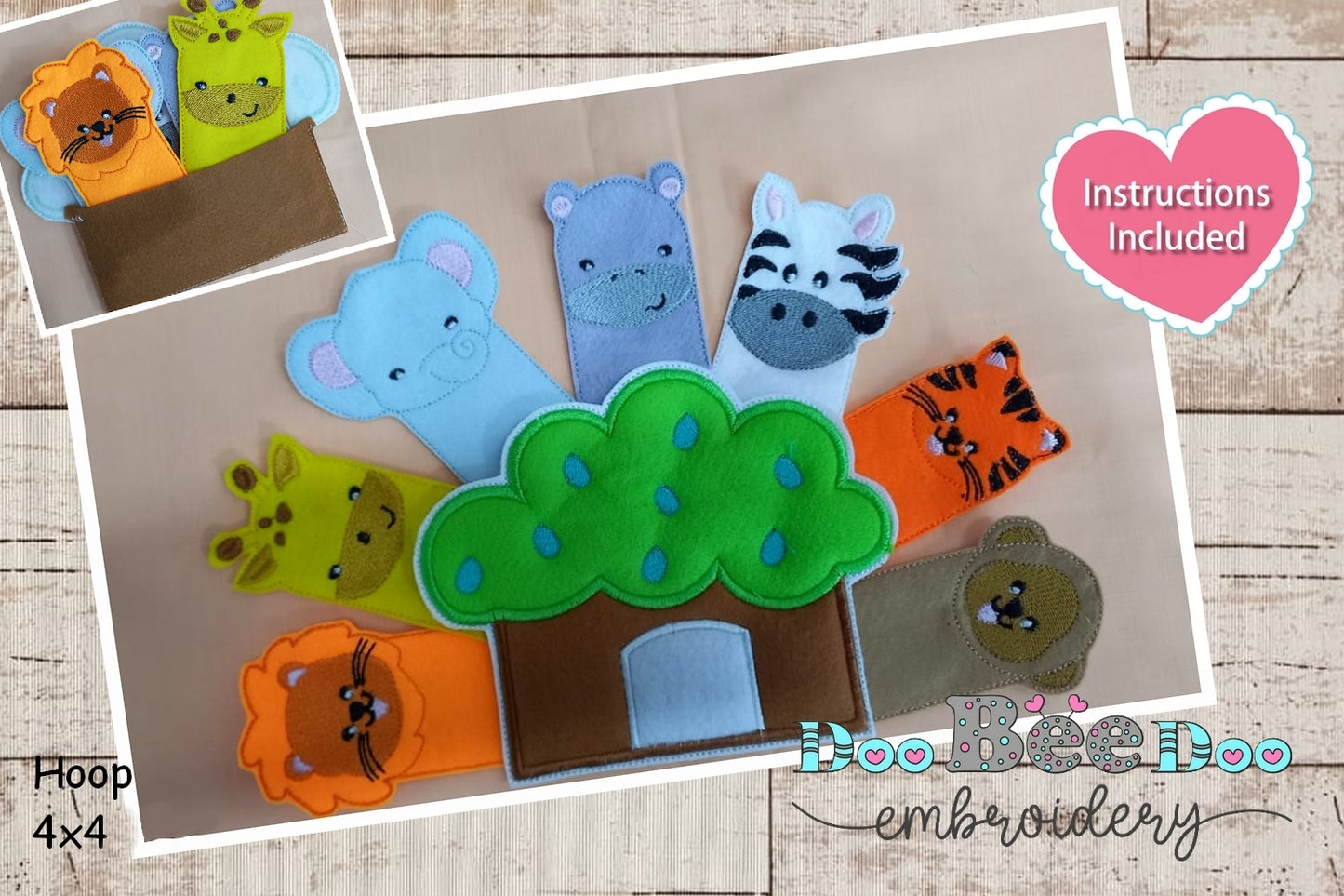 Animals Finger Puppets - Set of 3 designs - ITH Project - Machine Embroidery Design