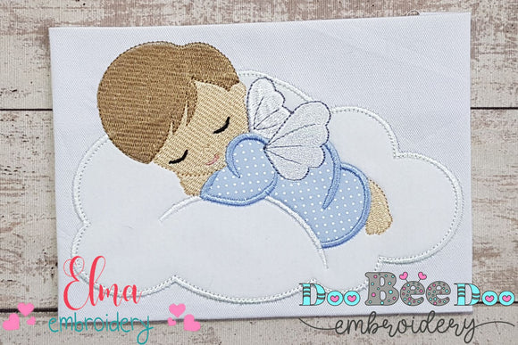 Baby Angel Boy Sleeping on the Cloud - Applique Embroidery