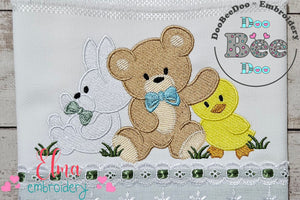 Teddy Bear, Bunny and Chick - Fill Stitch Embroidery