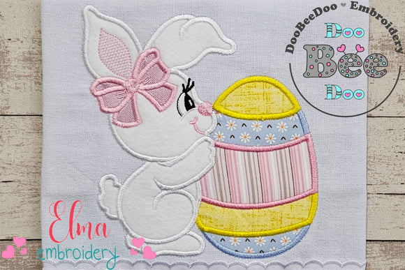 Bunny Girl and Easter Egg - Applique - Machine Embroidery Design