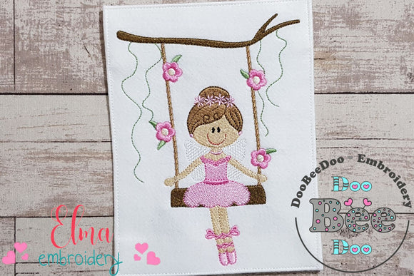 Ballerina Fairy on Garden Swing - Fill Stitch - Machine Embroidery Design