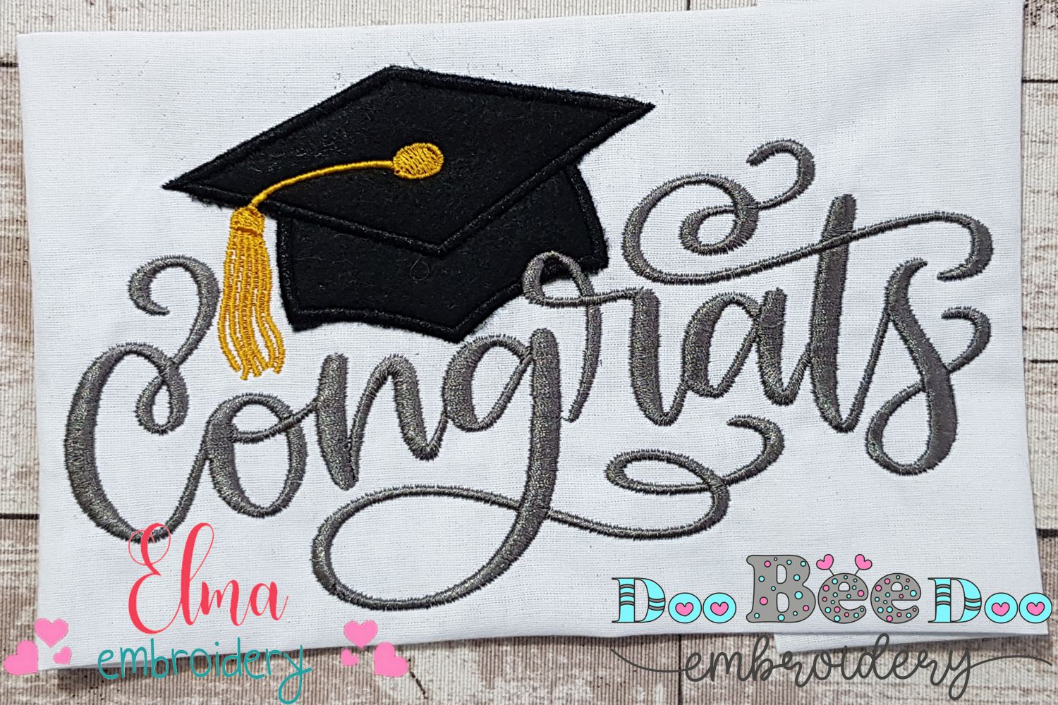 Congrats with Graduation Cap Applique Machine Embroidery