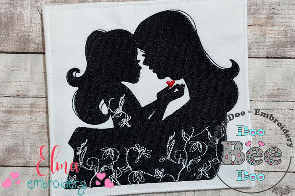 Mom and Daughter Silhouette - Fill Stitch Embroidery