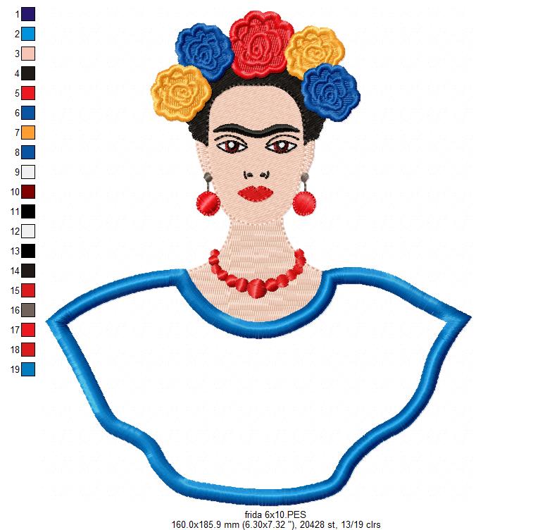 Frida Kahlo - Applique - Machine Embroidery Design