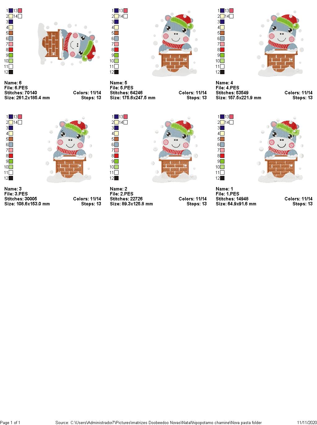 Christmas Animals in the chimney - Applique / Fill Stitch - 6 Sizes - Machine Embroidery Designs