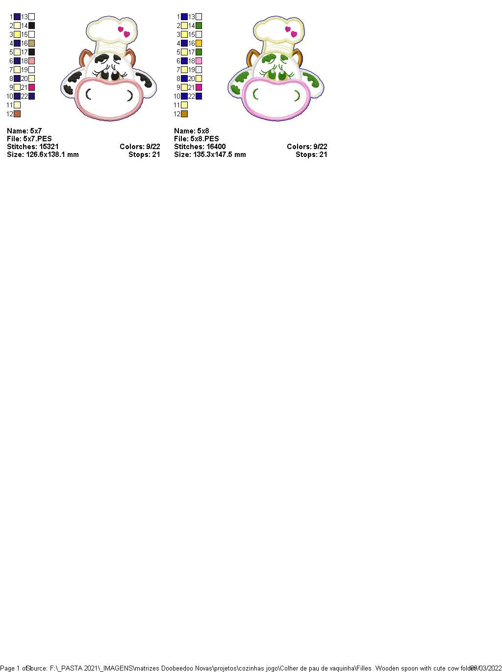 Wood Spoon Cow Apply - ITH Project - Machine Embroidery Design